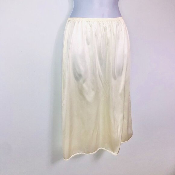 Vintage 80s Womens S Ivory Half Slip Lace Trim Elastic Back Slit - Picture 5 of 7